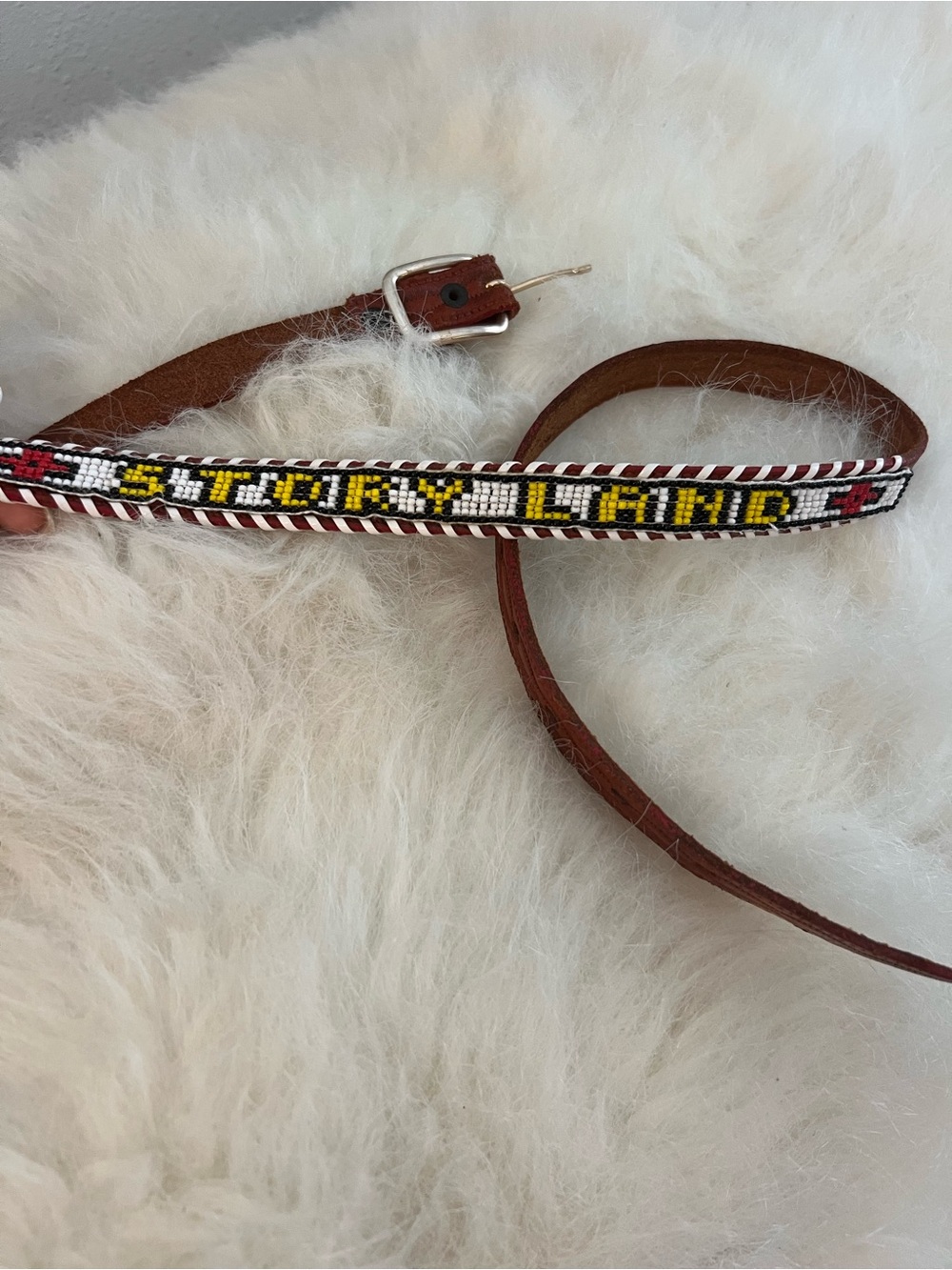 Vintage Beaded Tooled Leather Belt 32 Native American Souvenir 70’s Story Land